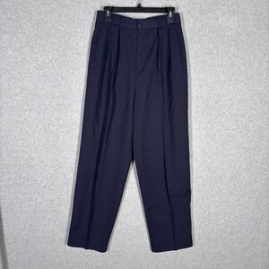 Vintage Wool Pleated Pants Size 12 Navy Baggy Tapered Pockets Academia USA